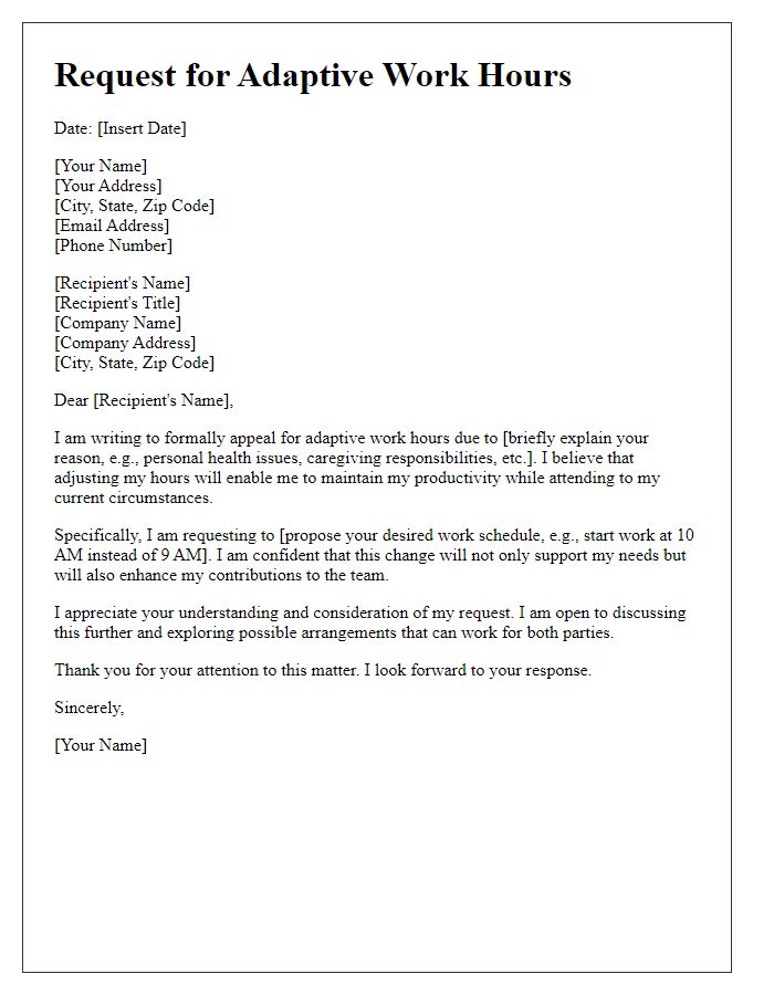 Letter template of appeal for adaptive work hours