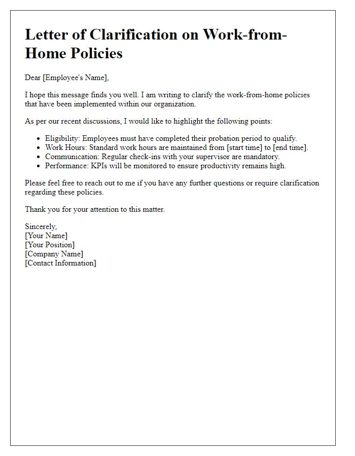 Letter template of clarification on work-from-home policies