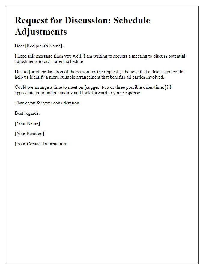 Letter template of discussion request for schedule adjustments