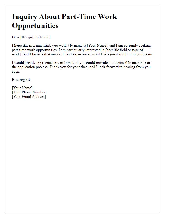 Letter template of inquiry regarding part-time work opportunities