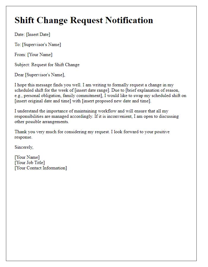 Letter template of notification for shift change request