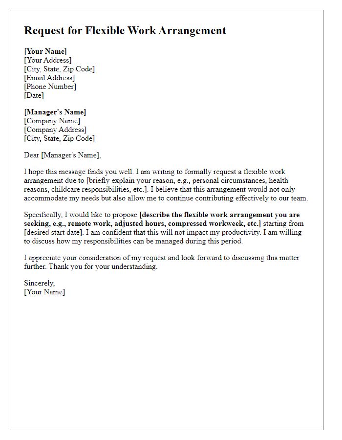 Letter template of request for flexible work arrangement