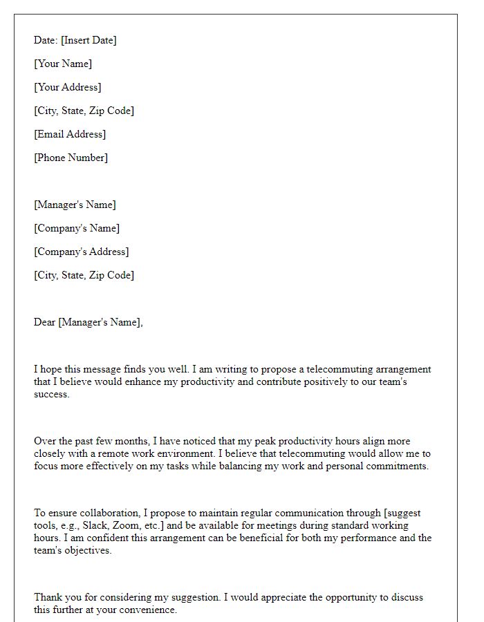 Letter template of suggestion for telecommuting arrangement