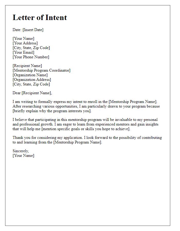 Letter template of intent to enroll in mentorship program