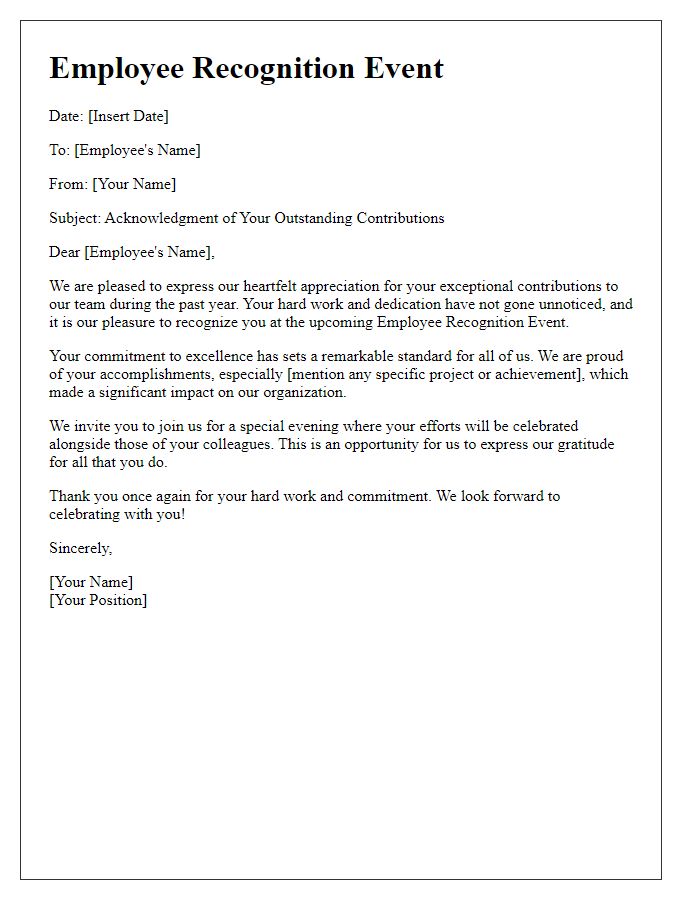 Letter template of appreciation for employee recognition event.