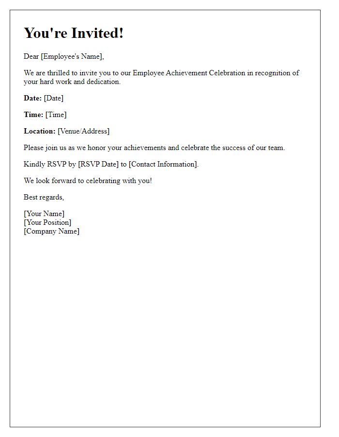 Letter template of invitation to employee achievement celebration.