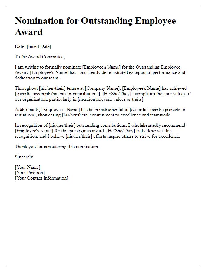 Letter template of nominations for outstanding employee awards.