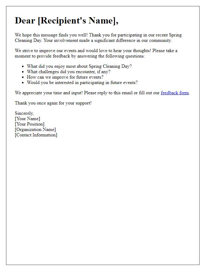 Letter template of Spring Cleaning Day Feedback Request