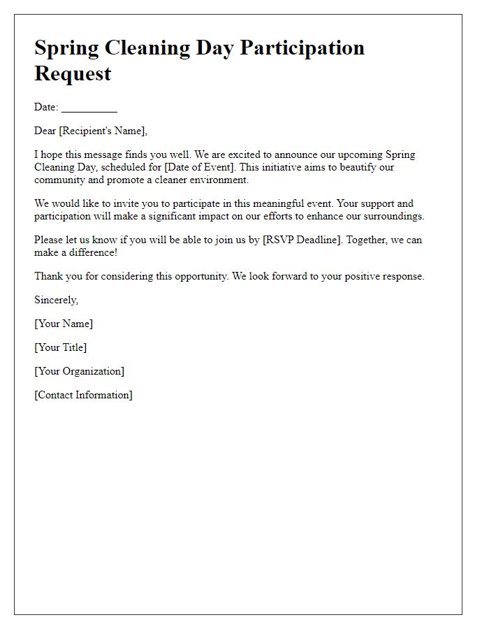 Letter template of Spring Cleaning Day Participation Request