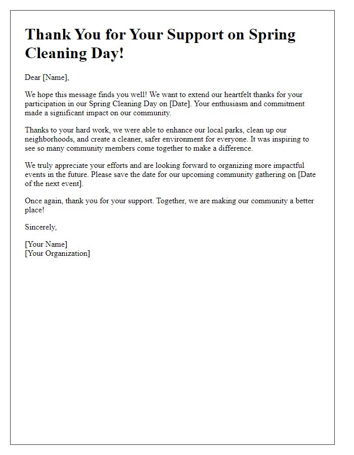 Letter template of Spring Cleaning Day Thank You