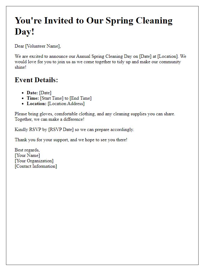 Letter template of Spring Cleaning Day Volunteer Invitation