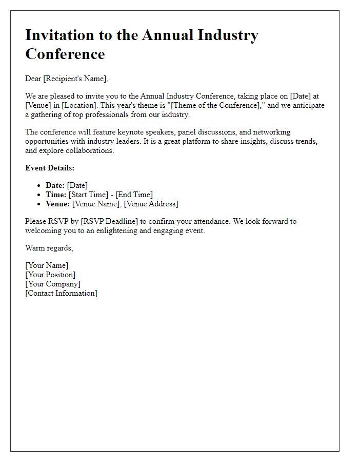 Letter template of conference invitation for industry professionals.