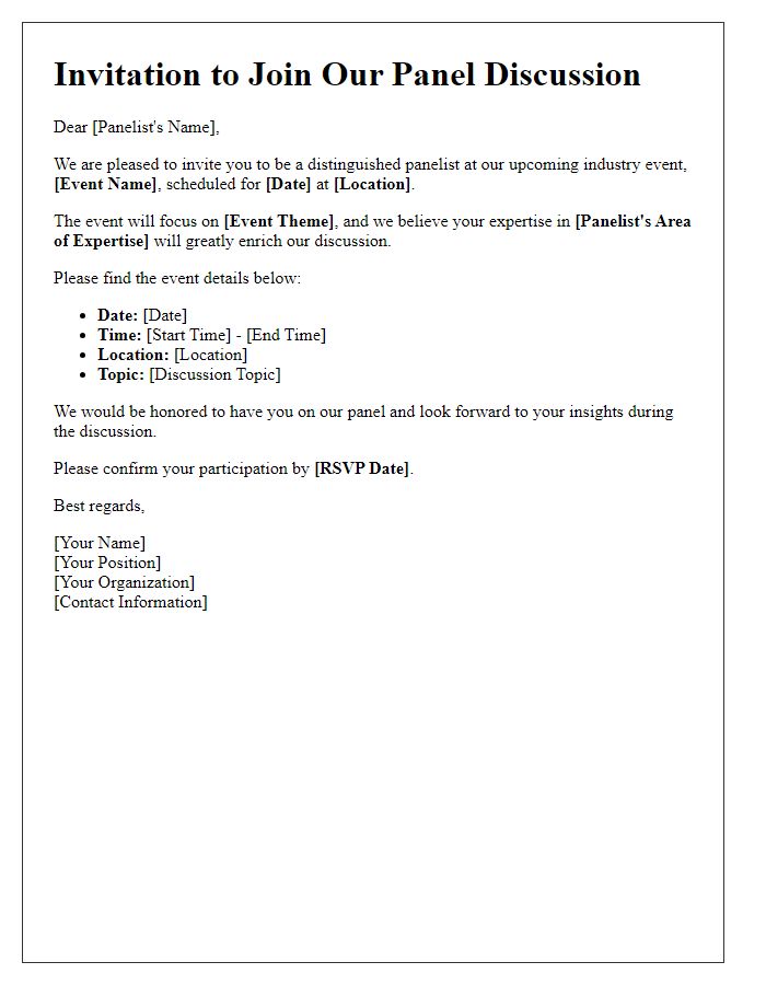 Letter template of invitation for panelists at an industry event.