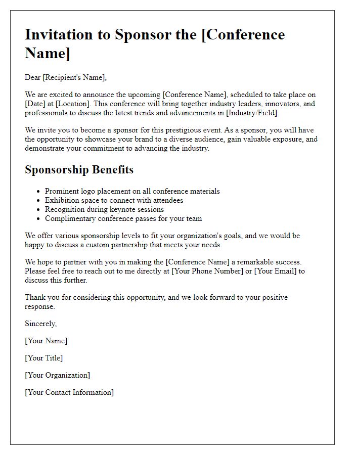 Letter template of sponsorship invitation for an industry conference.