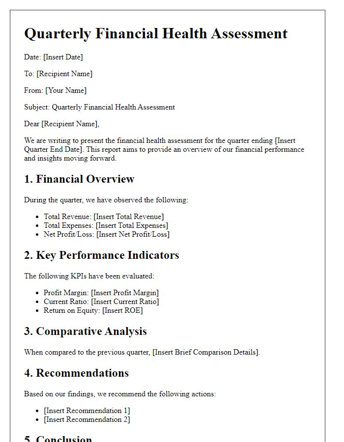 Letter template of quarterly financial health assessment