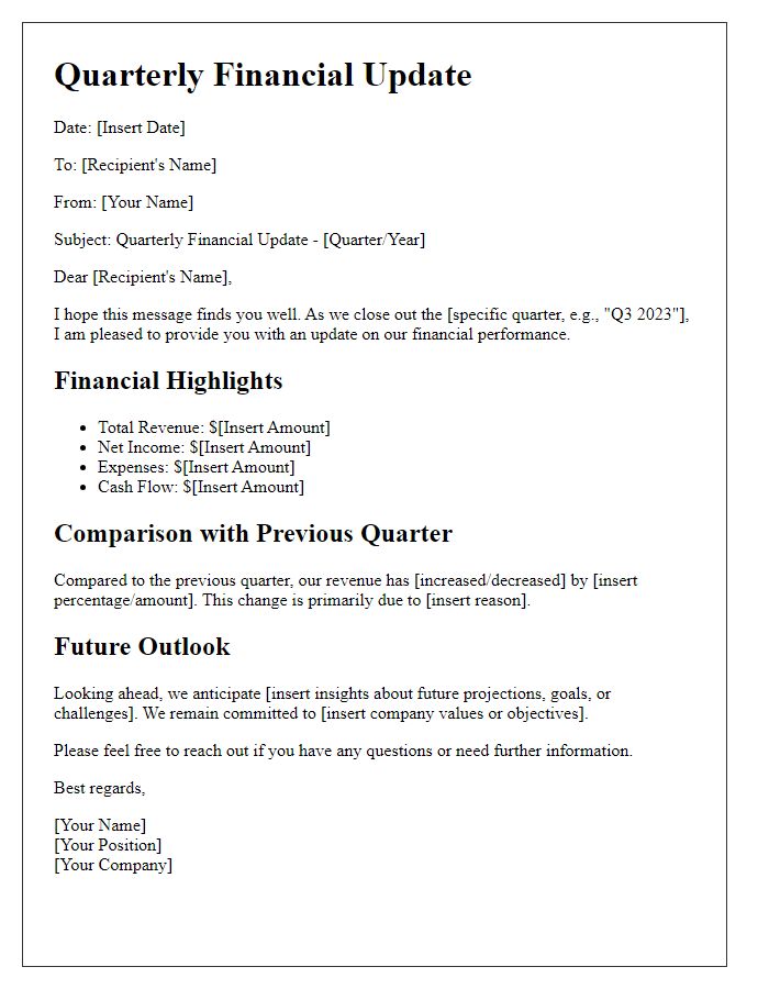 Letter template of quarterly financial update