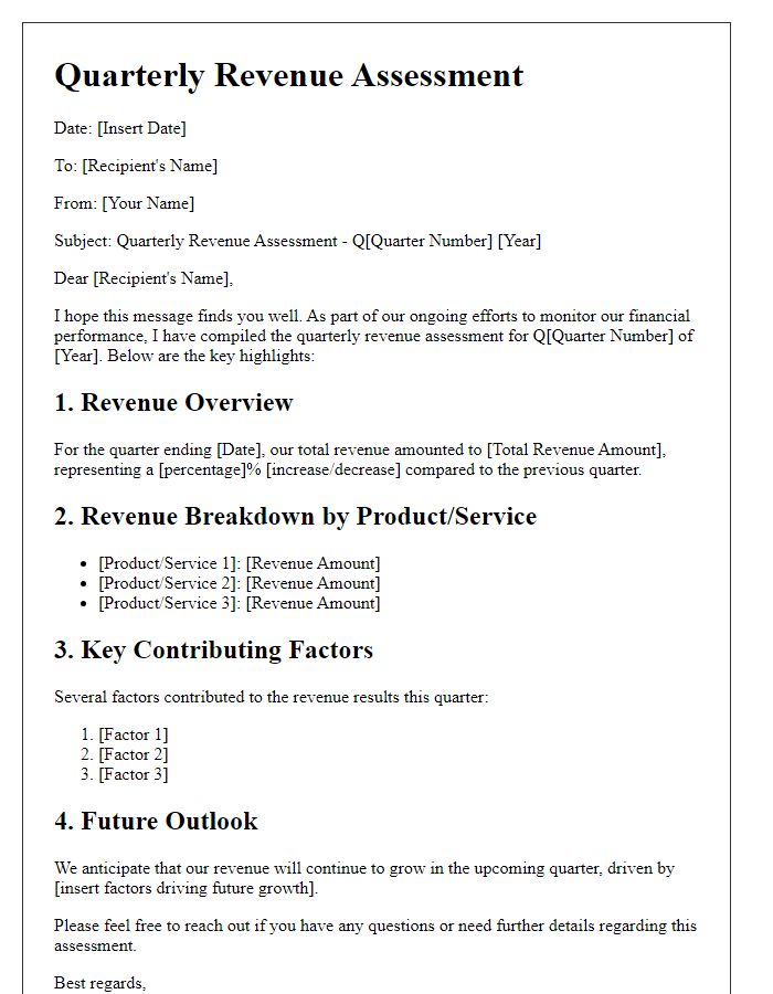 Letter template of quarterly revenue assessment