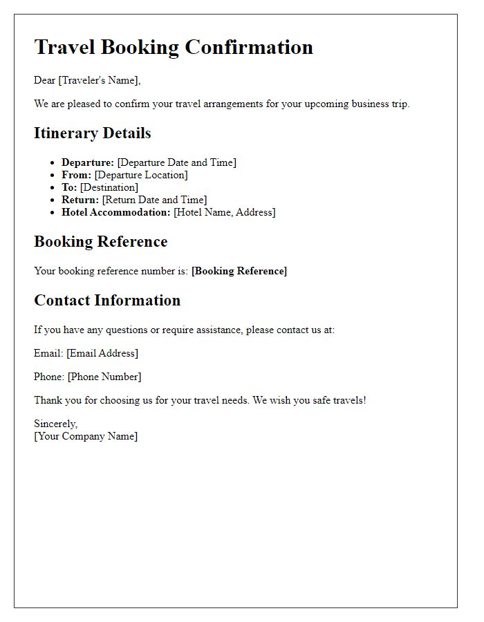 Letter template of travel booking confirmation for business travel