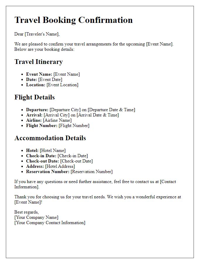 Letter template of travel booking confirmation for special events travel