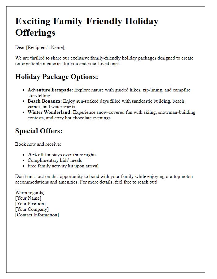 Letter template of family-friendly holiday offerings