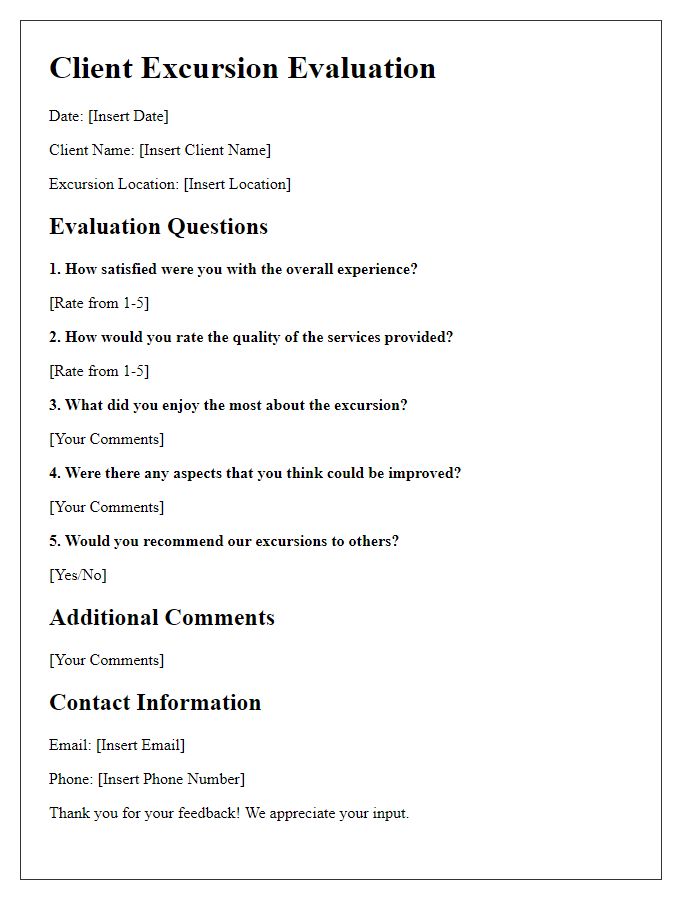 Letter template of client excursion evaluation