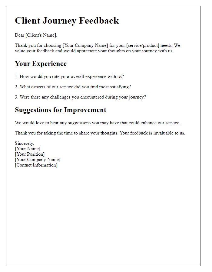 Letter template of client journey feedback