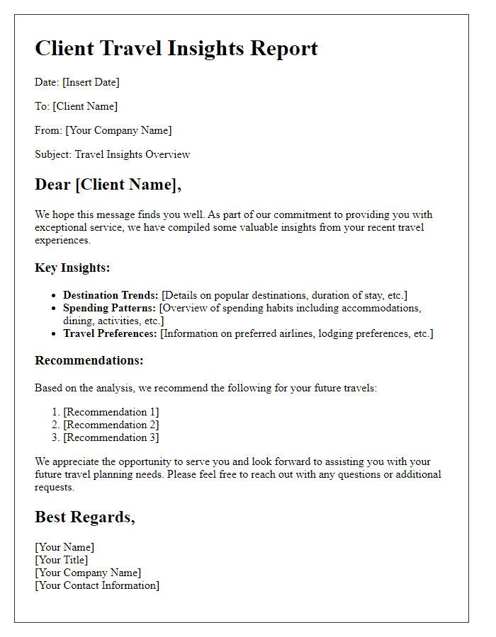 Letter template of client travel insights