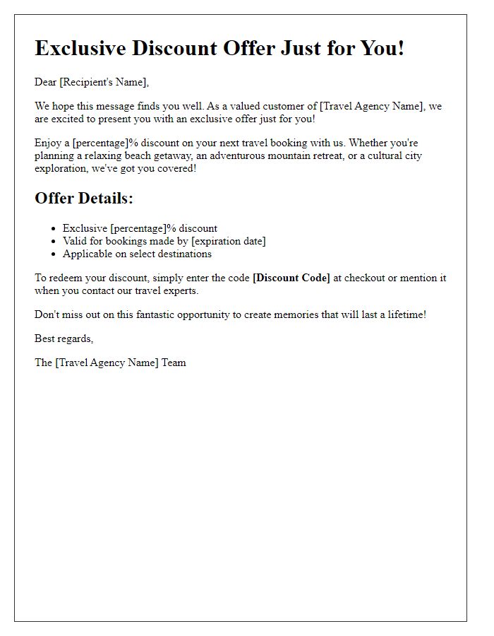 Letter template of exclusive travel agency discount offer