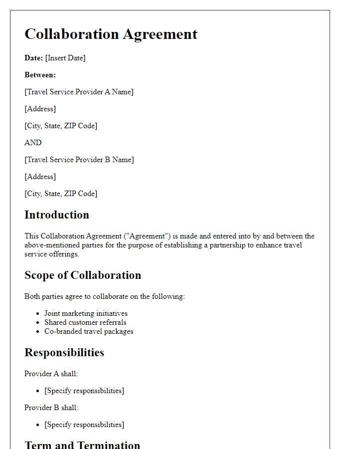 Letter template of Collaboration Agreement for Travel Service Providers