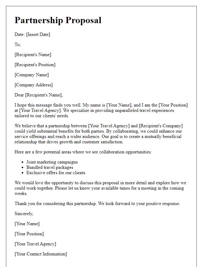 Letter template of Partnership Proposal for Travel Agency