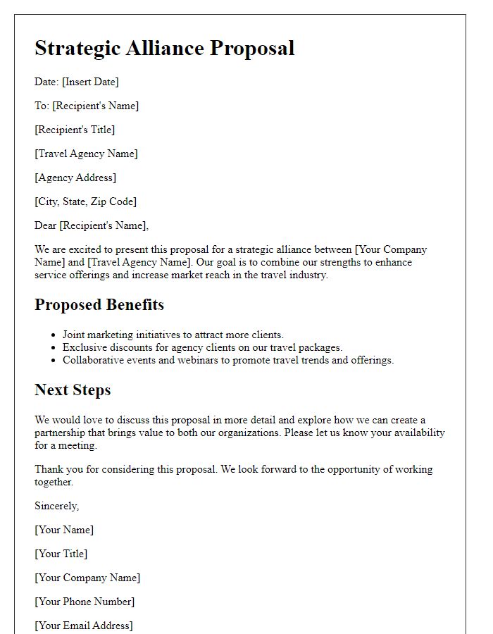 Letter template of Strategic Alliance Proposal for Travel Agencies