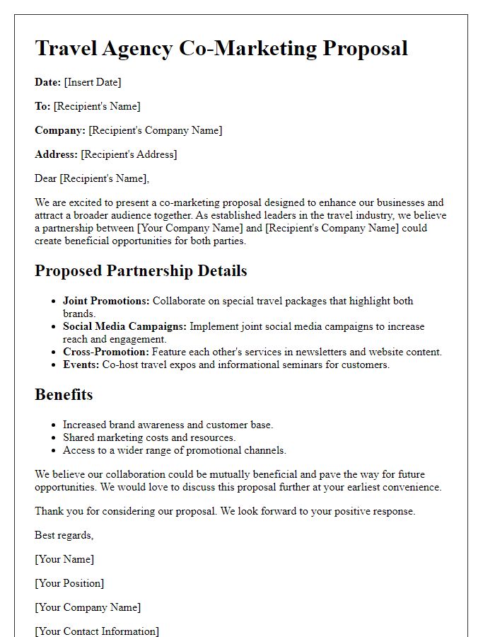 Letter template of Travel Agency Co-Marketing Proposal