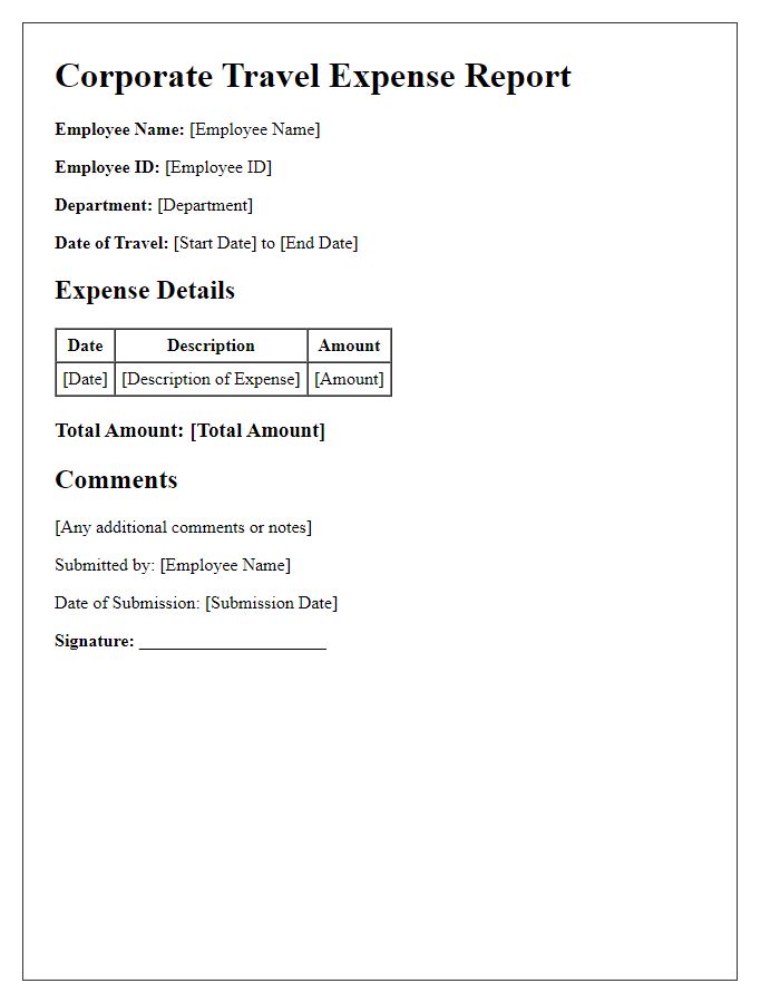 Letter template of corporate travel expense report