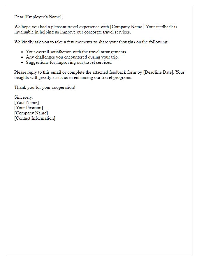 Letter template of corporate travel feedback request