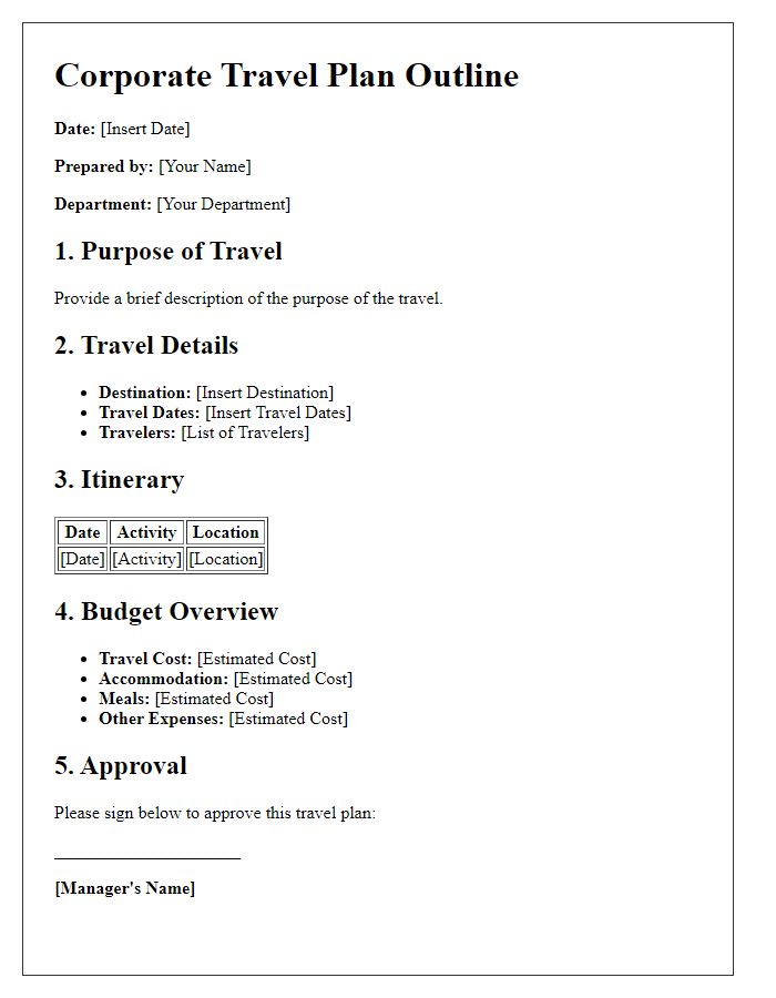 Letter template of corporate travel plan outline