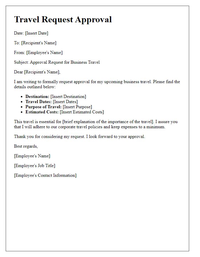 Letter template of corporate travel request approval