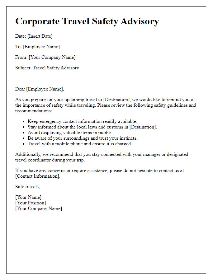 Letter template of corporate travel safety advisory