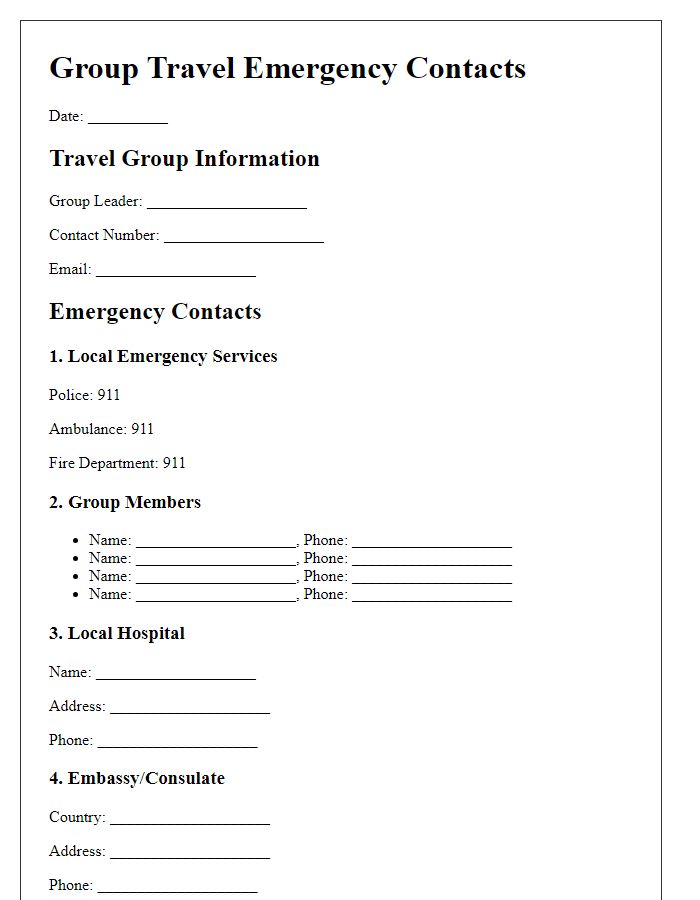 Letter template of group travel emergency contacts.