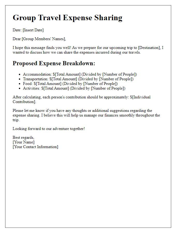 Letter template of group travel expense sharing.