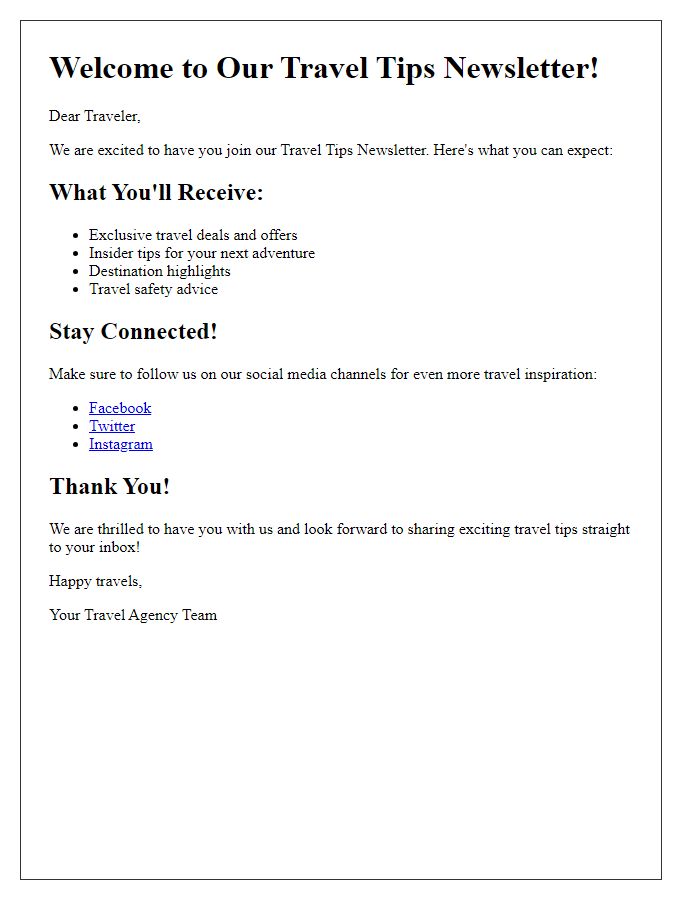 Letter template of travel agency travel tips newsletter enrollment