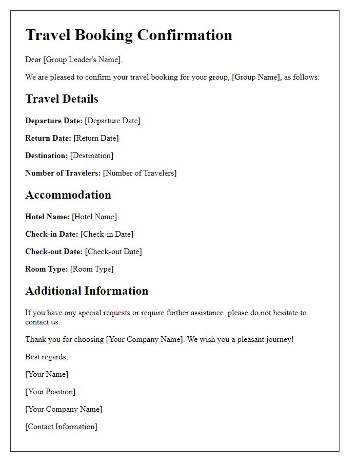 Letter template of travel booking confirmation for group travel