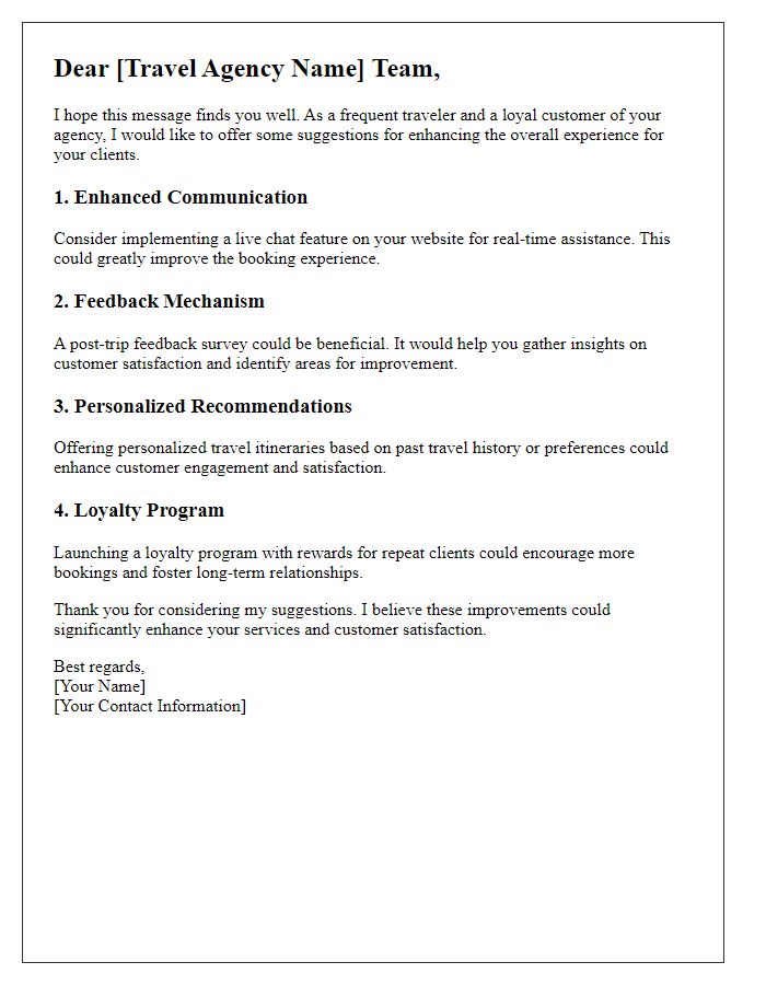 Letter template of travel agency service improvement suggestions