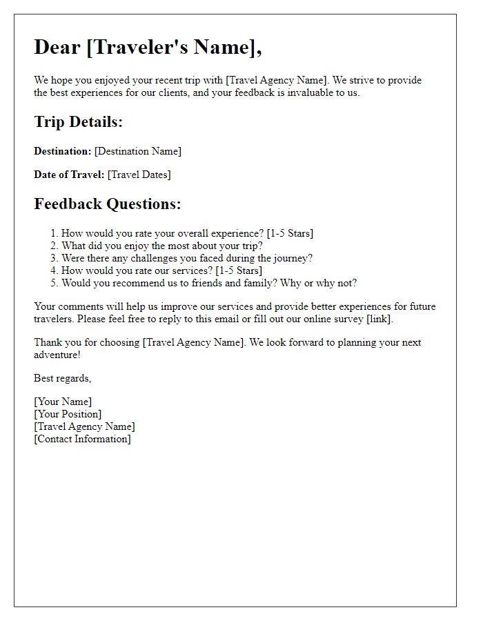 Letter template of travel agency trip feedback