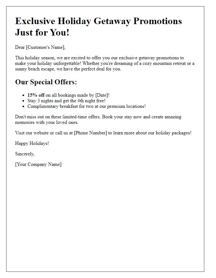 Letter template of special holiday getaway promotions