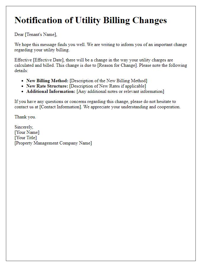 Letter template of notification for tenants on utility billing changes