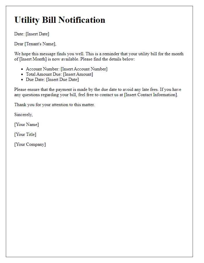 Letter template of utility bill notification for tenants