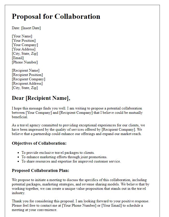 Letter template of proposal for travel agency collaboration