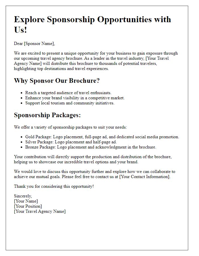 Letter template of travel agency brochure sponsorship opportunity.