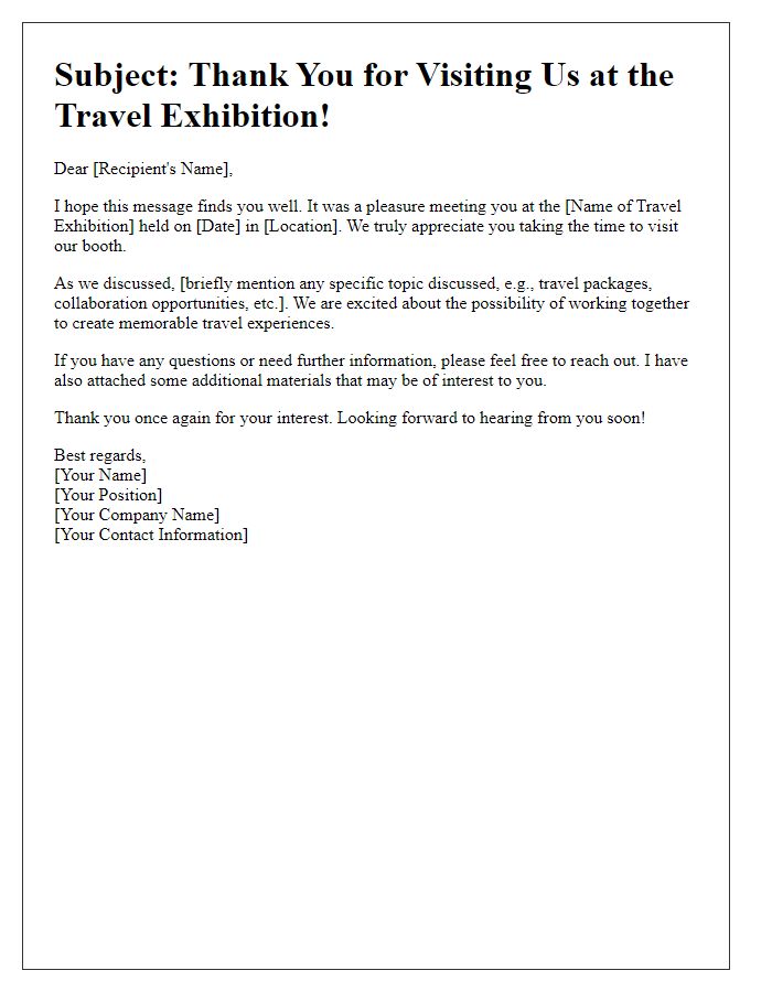 Letter template of follow-up after travel exhibition.