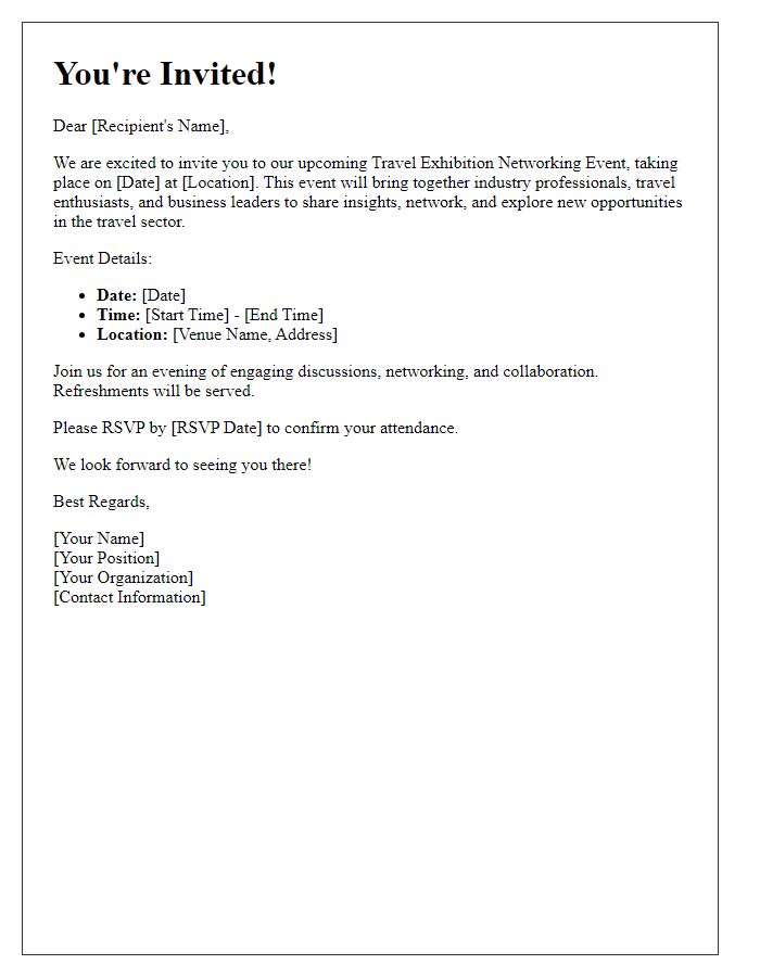 Letter template of invitation to travel exhibition networking event.